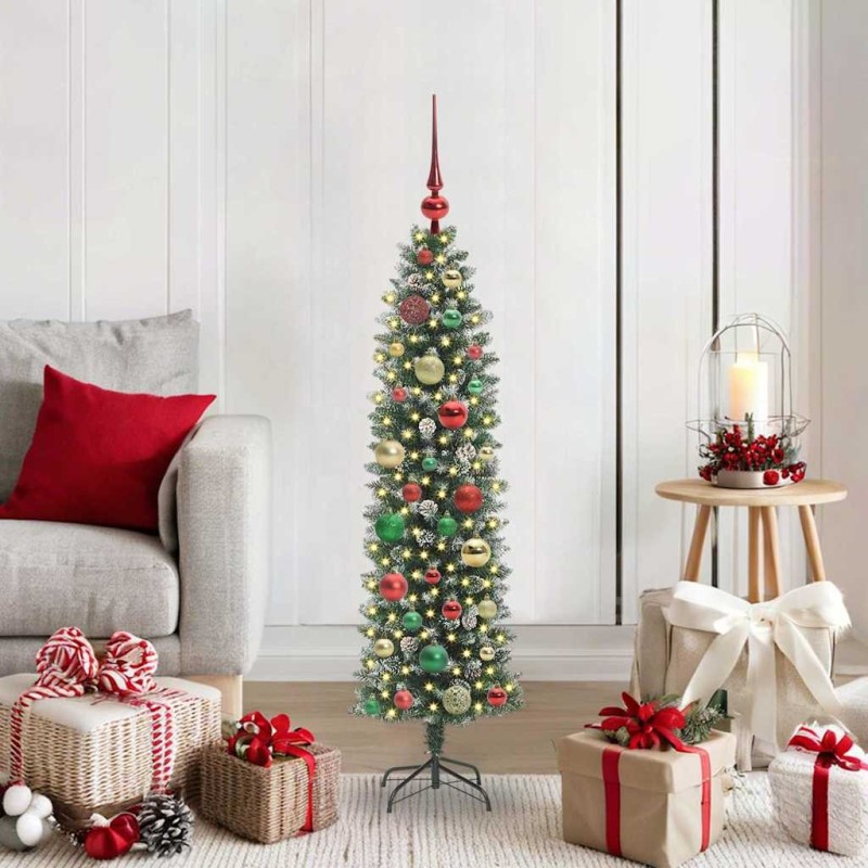 Arbre de Noël artificiel slim avec 150 LED Vert et blanc 120 cm 542454542454
