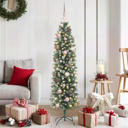 Arbre de Noël artificiel slim avec 150 LED Vert et blanc 150 cm 542455542455