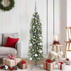 Arbre de Noël artificiel slim avec 150 LED Vert et blanc 150 cm 542456542456