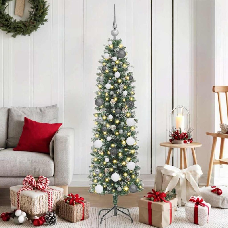 Arbre de Noël artificiel slim avec 150 LED Vert et blanc 150 cm 542456542456