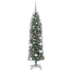 Arbre de Noël artificiel slim avec 150 LED Vert et blanc 150 cm 542456542456