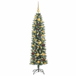 Arbre de Noël artificiel slim avec 150 LED Vert et blanc 150 cm 542457542457