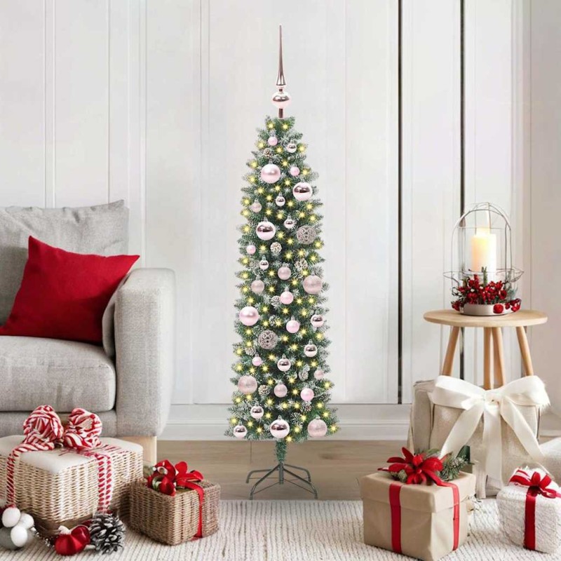 Arbre de Noël artificiel slim avec 150 LED Vert et blanc 120 cm 542460542460