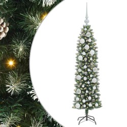 Arbre de Noël artificiel slim avec 150 LED Vert et blanc 120 cm 542473542473