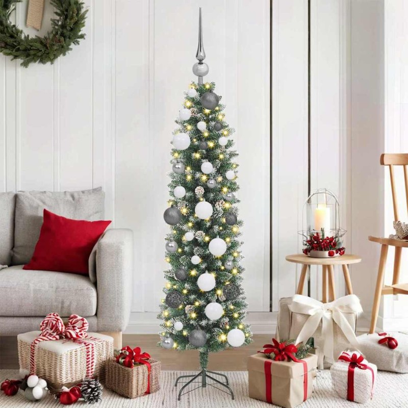 Arbre de Noël artificiel slim avec 150 LED Vert et blanc 120 cm 542492542492