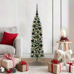 Arbre de Noël artificiel slim avec 150 LED Vert et blanc 120 cm 542494542494