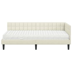 Cadre de lit d'angle avec matelas 2 pcs Crème Velours 542504542504