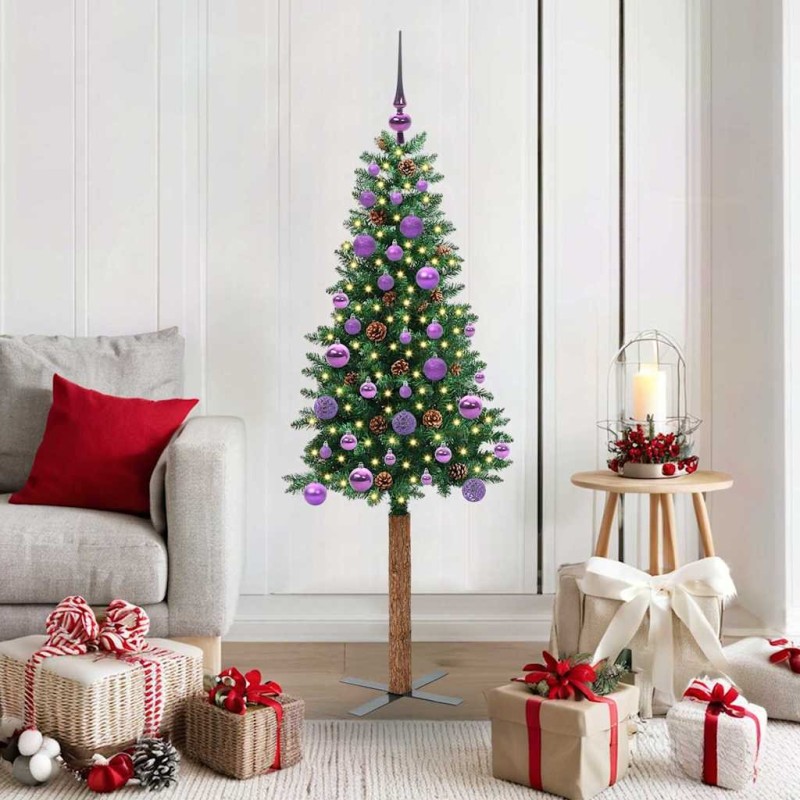 Sapin de Noël mince Vert 150 cm PVC et bois de pin massif 542511542511