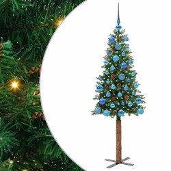 Sapin de Noël mince Vert 150 cm PVC et bois de pin massif 542512542512