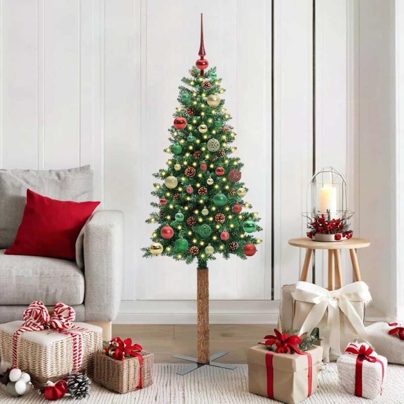 Sapin de Noël mince Vert 150 cm PVC et bois de pin massif 542513542513
