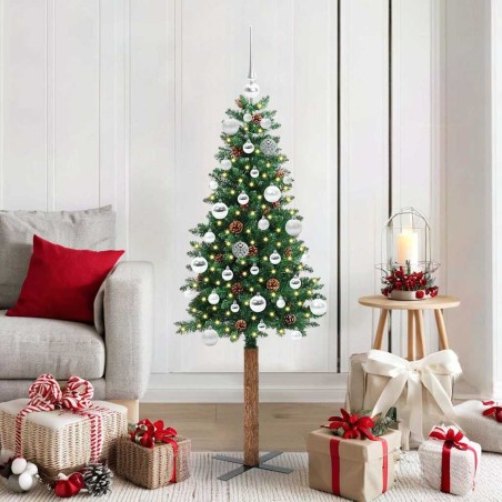 Sapin de Noël mince Vert 150 cm PVC et bois de pin massif 542514542514