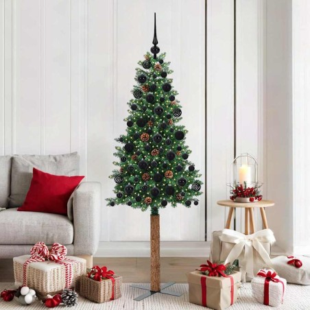 Sapin de Noël mince Vert 180 cm PVC et bois de pin massif 542531542531