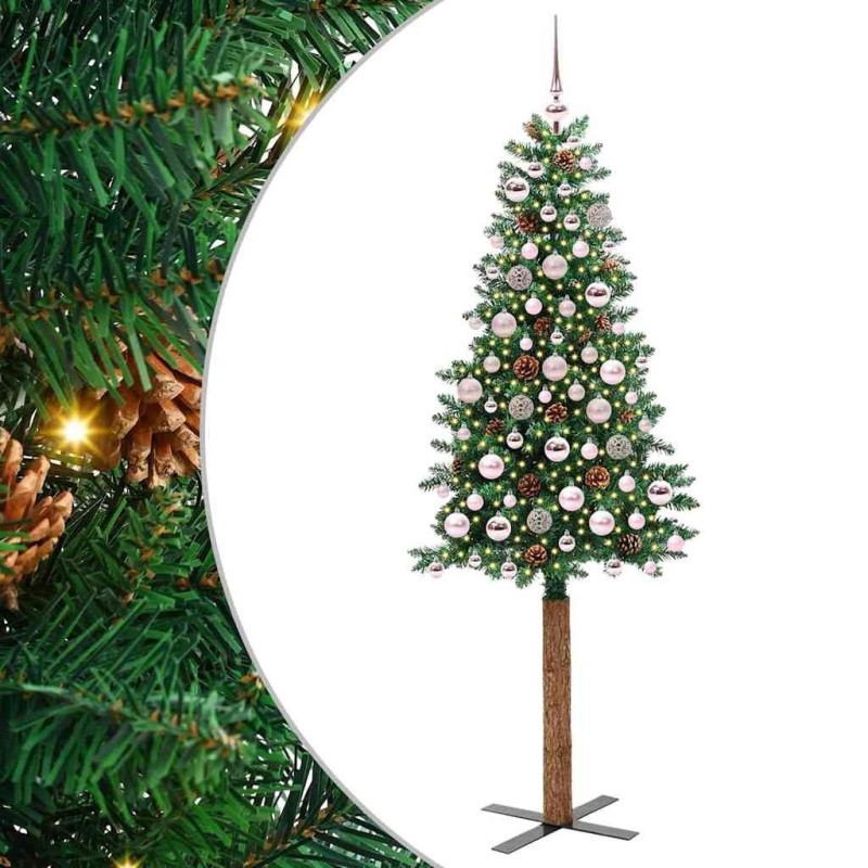 Sapin de Noël mince Vert 180 cm PVC et bois de pin massif 542532542532