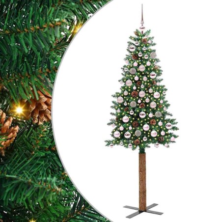 Sapin de Noël mince Vert 180 cm PVC et bois de pin massif 542532542532
