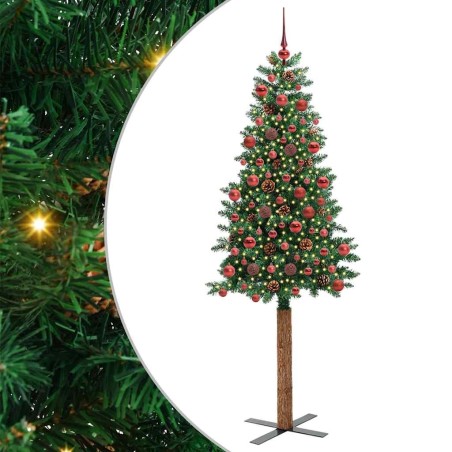 Sapin de Noël mince Vert 180 cm PVC et bois de pin massif 542539542539
