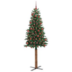 Sapin de Noël mince Vert 180 cm PVC et bois de pin massif 542539542539