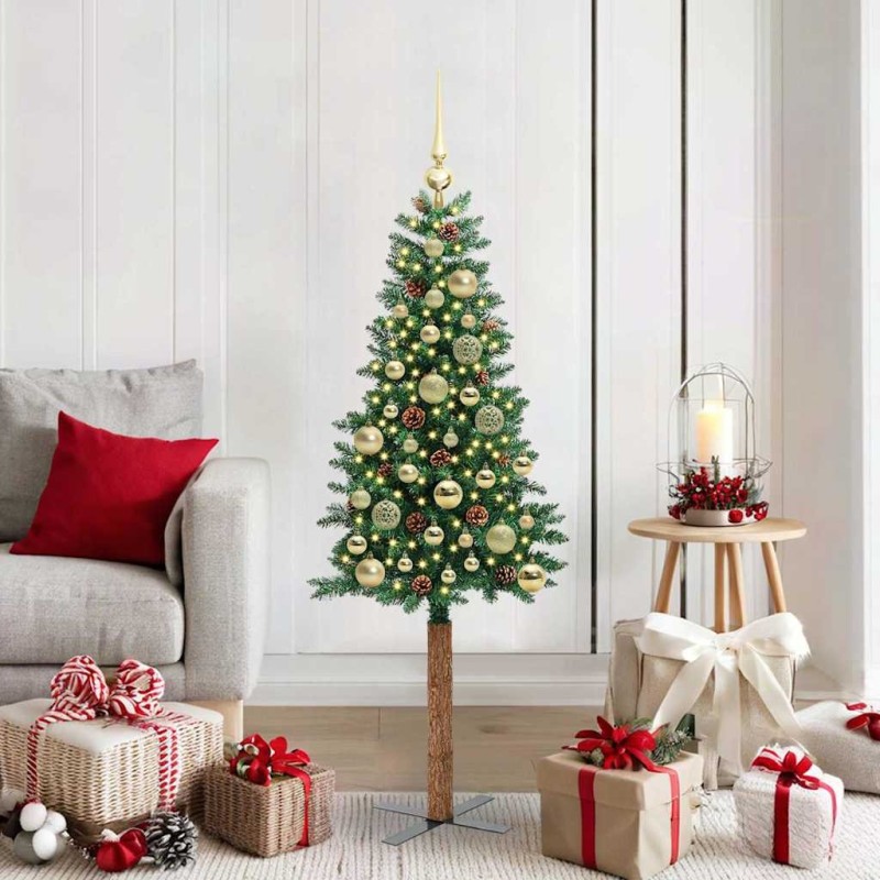 Sapin de Noël mince Vert 150 cm PVC et bois de pin massif 542549542549
