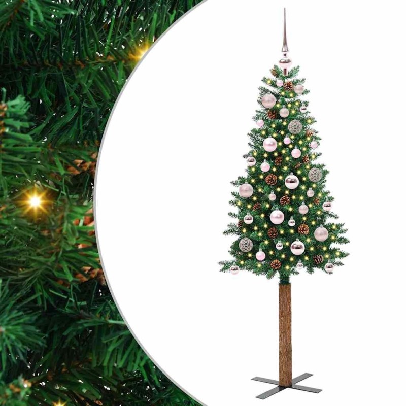 Sapin de Noël mince Vert 150 cm PVC et bois de pin massif 542550542550