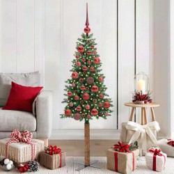 Sapin de Noël mince Vert 150 cm PVC et bois de pin massif 542555542555