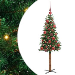 Sapin de Noël mince Vert 150 cm PVC et bois de pin massif 542555542555