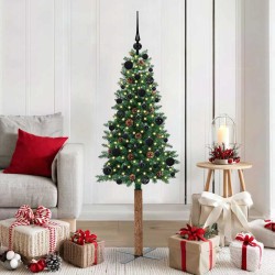 Sapin de Noël mince Vert 150 cm PVC et bois de pin massif 542556542556