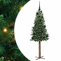 Sapin de Noël mince Vert 150 cm PVC et bois de pin massif 542556542556