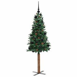Sapin de Noël mince Vert 150 cm PVC et bois de pin massif 542556542556