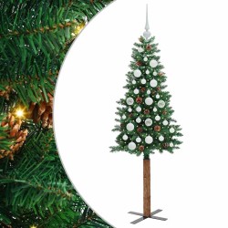 Sapin de Noël mince Vert 150 cm PVC et bois de pin massif 542557542557