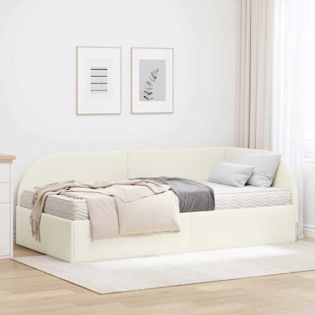 Cadre de lit d'angle avec matelas 2 pcs Crème Velours 542565542565