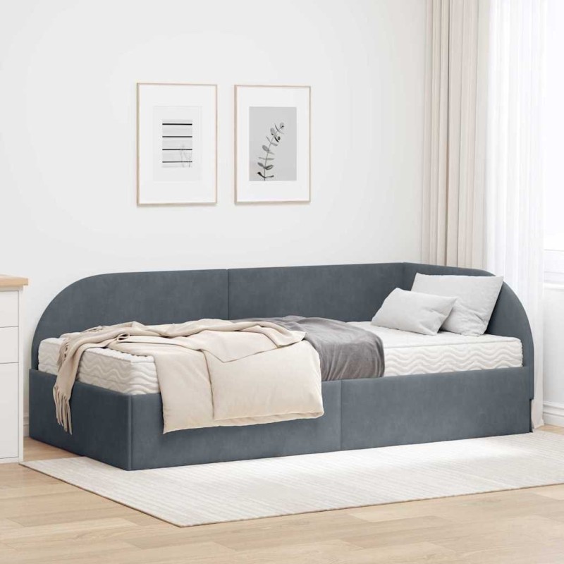 Cadre de lit d'angle avec matelas 2 pcs Gris Velours 542572542572