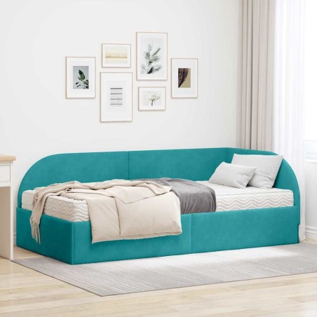 Cadre de lit d'angle avec matelas 2 pcs Turquoise Velours 542591542591