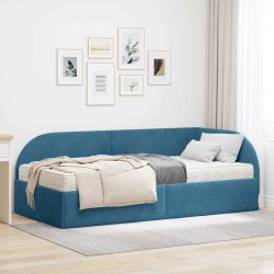 Cadre de lit d'angle avec matelas 2 pcs Bleu Velours 542596542596