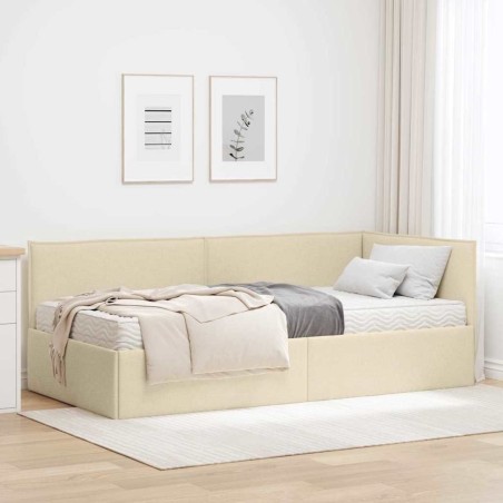Cadre de lit d'angle avec matelas 2 pcs Crème Velours 542597542597