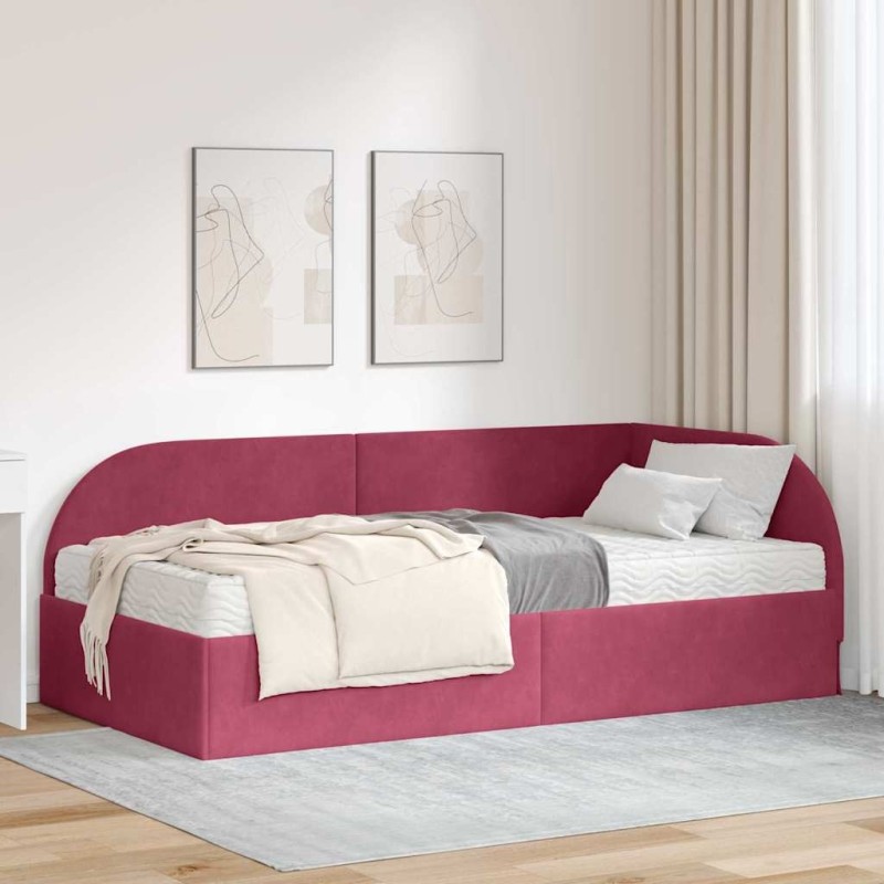 Cadre de lit d'angle avec matelas 2 pcs Rouge Velours 542601542601