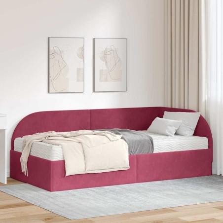 Cadre de lit d'angle avec matelas 2 pcs Rouge Velours 542601542601