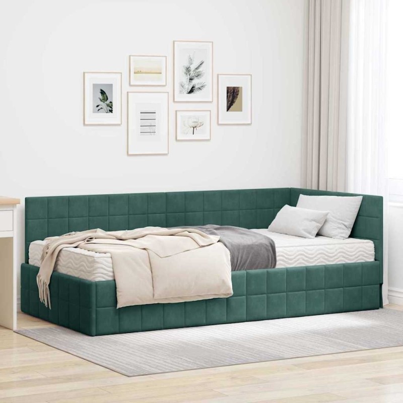 Cadre de lit d'angle avec matelas 2 pcs Vert Velours 542629542629