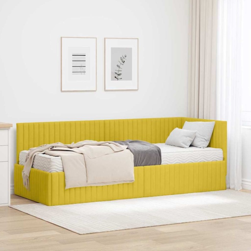 Cadre de lit d'angle avec matelas 2 pcs Jaune Velours 542634542634