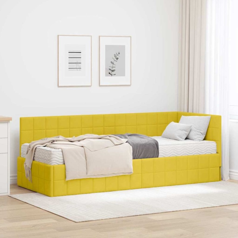 Cadre de lit d'angle avec matelas 2 pcs Jaune Velours 542635542635