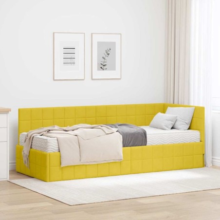 Cadre de lit d'angle avec matelas 2 pcs Jaune Velours 542635542635