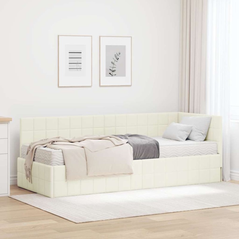 Cadre de lit d'angle avec matelas 2 pcs Crème Velours 542636542636