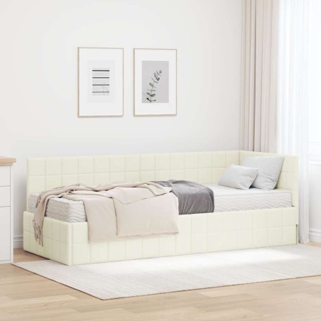 Cadre de lit d'angle avec matelas 2 pcs Crème Velours 542636542636