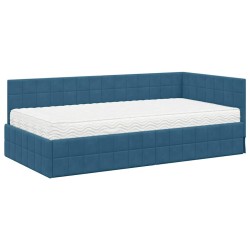 Cadre de lit d'angle avec matelas 2 pcs Bleu Velours 542637542637