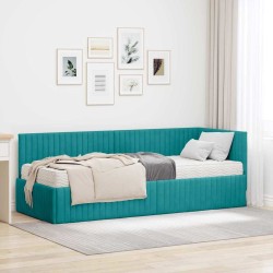Cadre de lit d'angle avec matelas 2 pcs Turquoise Velours 542638542638