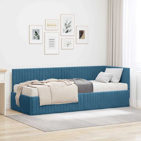 Cadre de lit d'angle avec matelas 2 pcs Bleu Velours 542647542647