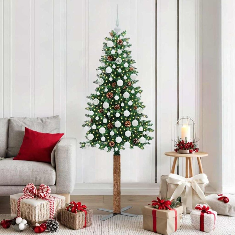 Sapin de Noël mince Vert 180 cm PVC et bois de pin massif 542649542649