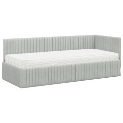 Cadre de lit d'angle avec matelas 2 pcs Gris clair Velours 542654542654