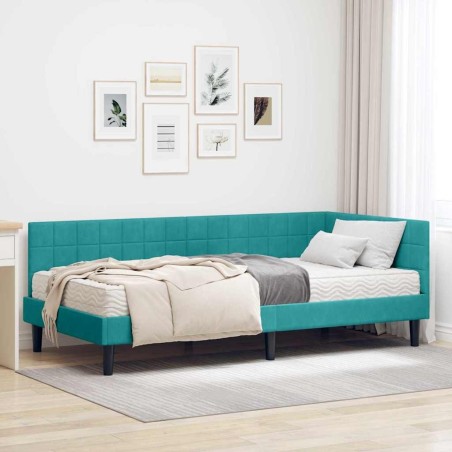 Cadre de lit d'angle avec matelas 2 pcs Turquoise Velours 542655542655