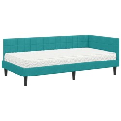 Cadre de lit d'angle avec matelas 2 pcs Turquoise Velours 542655542655