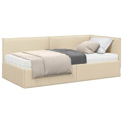 Cadre de lit d'angle avec matelas 2 pcs Crème Velours 542658542658