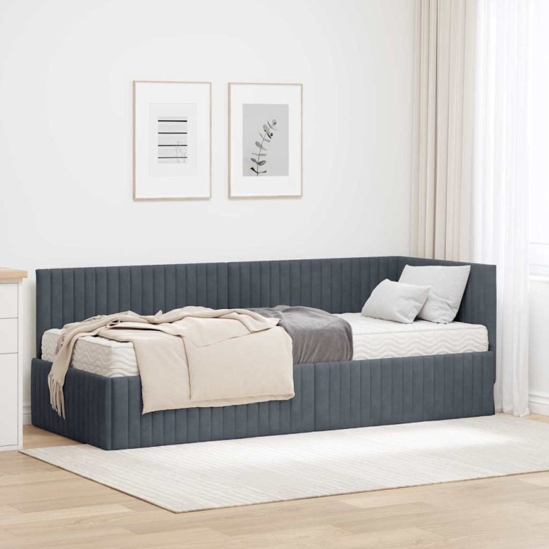 Cadre de lit d'angle avec matelas 2 pcs Gris Velours 542663542663